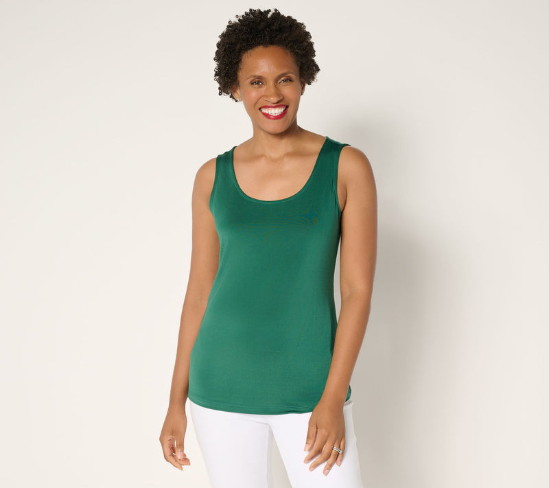 Susan Graver Printed Mesh Mock-Neck Top and Tank — View 8