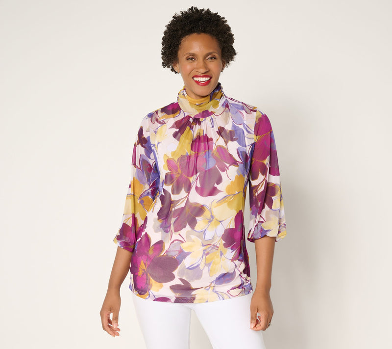 Susan Graver Printed Mesh Mock-Neck Top and Tank — View 12