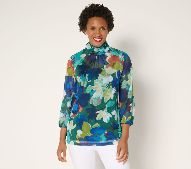 Susan Graver Printed Mesh Mock-Neck Top and Tank — View 13