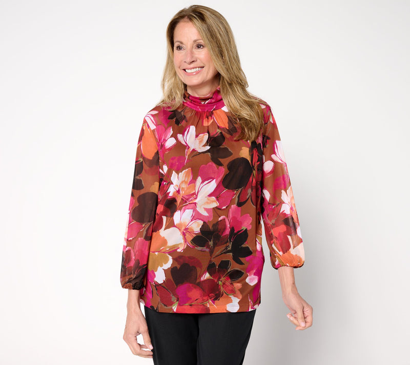 Susan Graver Printed Mesh Mock-Neck Top and Tank — View 3