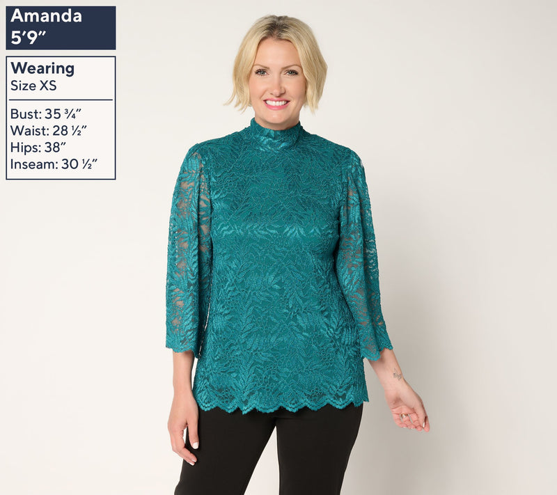 Susan Graver Occasions Stretch Lace Bell-Sleeve Top — View 3