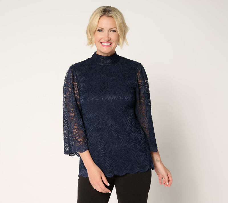 Susan Graver Occasions Stretch Lace Bell-Sleeve Top — View 14