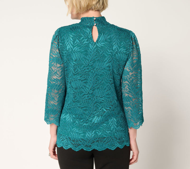 Susan Graver Occasions Stretch Lace Bell-Sleeve Top — View 4