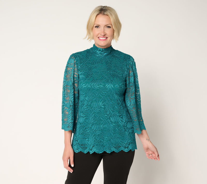 Susan Graver Occasions Stretch Lace Bell-Sleeve Top — Main view