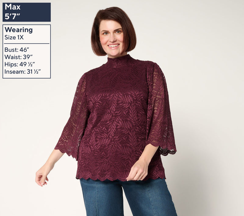 Susan Graver Occasions Stretch Lace Bell-Sleeve Top — View 2