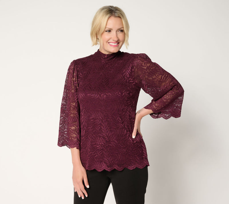 Susan Graver Occasions Stretch Lace Bell-Sleeve Top — View 15