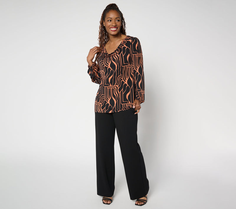 Susan Graver Printed Liquid Knit Cowl Neck Top with Blouson Sleeves — View 5