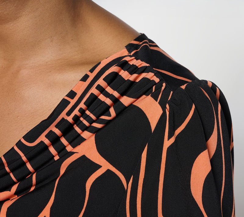 Susan Graver Printed Liquid Knit Cowl Neck Top with Blouson Sleeves — View 6