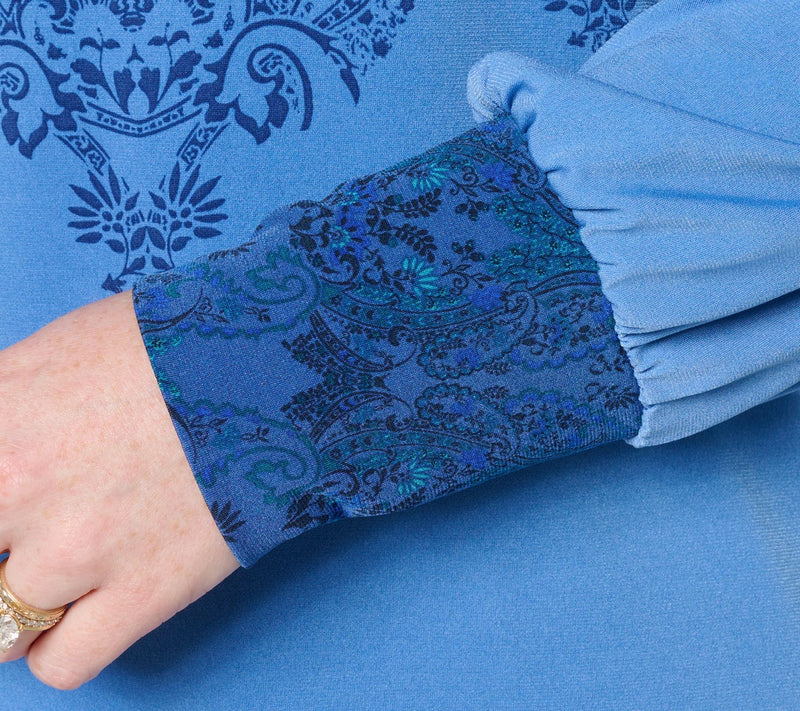 Susan Graver Printed Liquid Knit Mock Neck Top with Blouson Sleeves — View 6