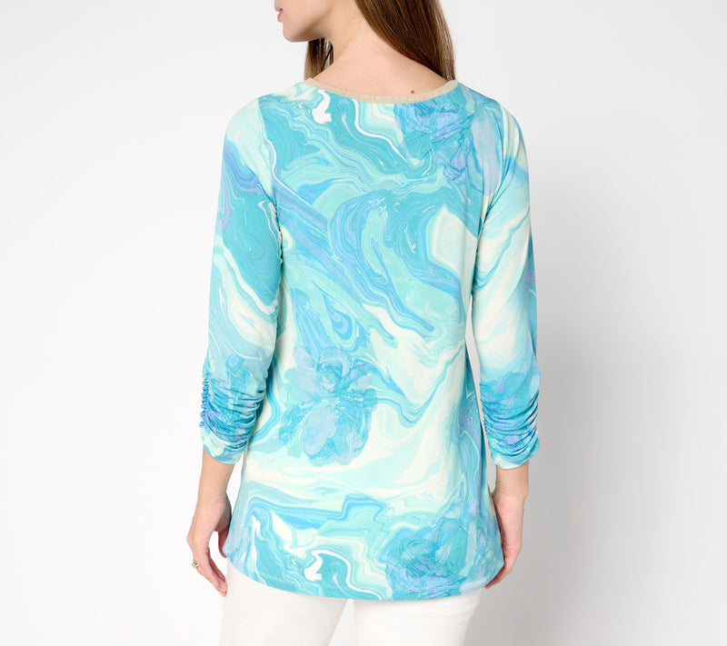 Susan Graver Regular Printed Liquid Knit A-Line Tunic w/ Rib Neck Detail — View 12