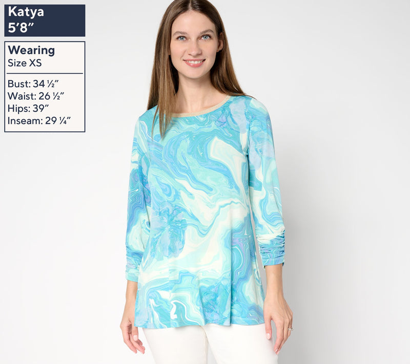 Susan Graver Regular Printed Liquid Knit A-Line Tunic w/ Rib Neck Detail — View 11