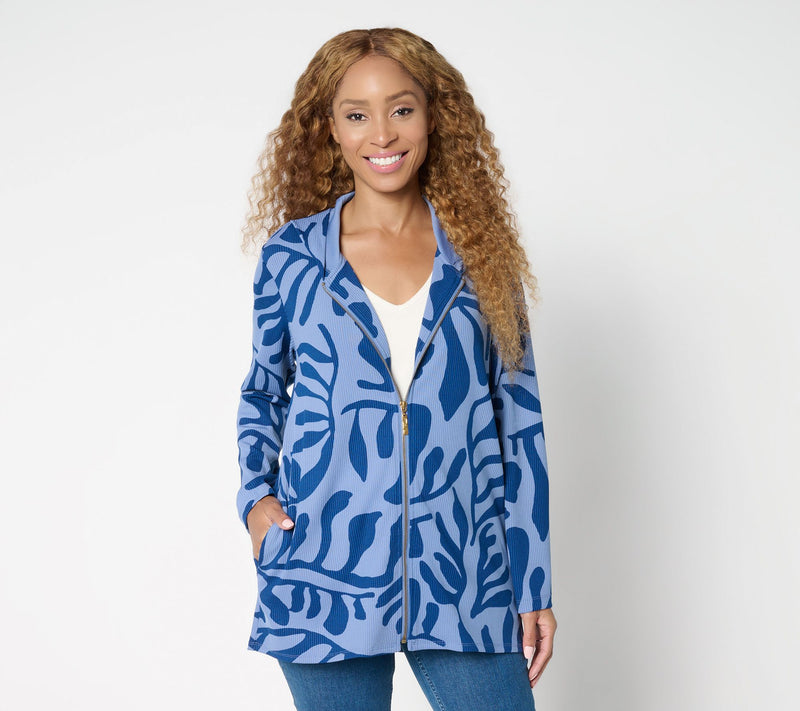 Susan Graver Weekend Regular Printed Zip Front Textured Knit Hoodie — View 11