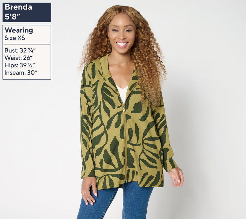 Susan Graver Weekend Petite Printed Zip Front Textured Knit Hoodie — View 3