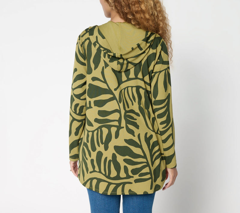 Susan Graver Weekend Petite Printed Zip Front Textured Knit Hoodie — View 4