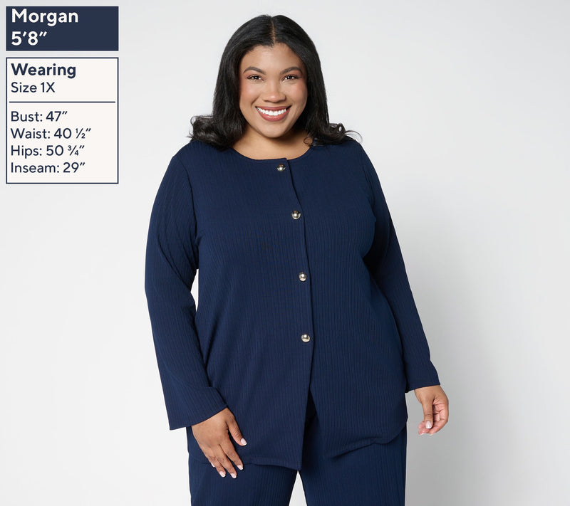 Susan Graver Regular Rib Knit Button Front Cardigan — View 10