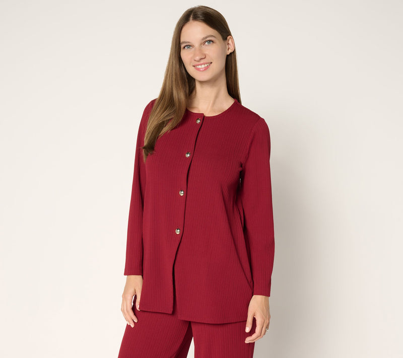 Susan Graver Petite Rib Knit Button Front Cardigan — Main view