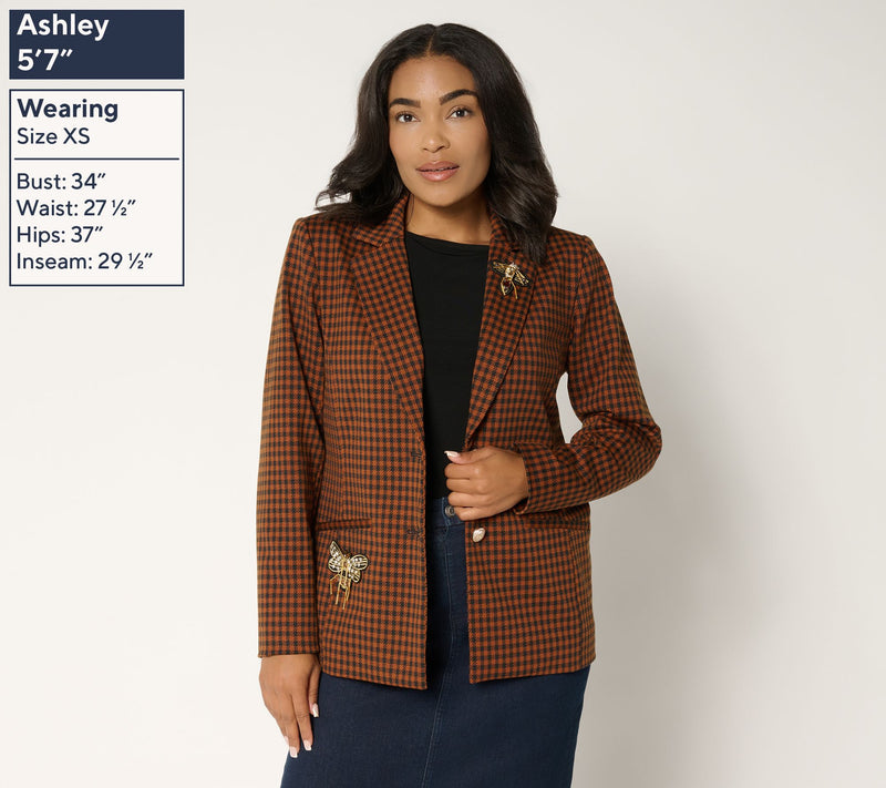 Tailored by Susan Graver Printed Ponte Embellished Blazer — View 3