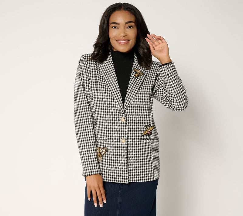 Tailored by Susan Graver Printed Ponte Embellished Blazer — View 10