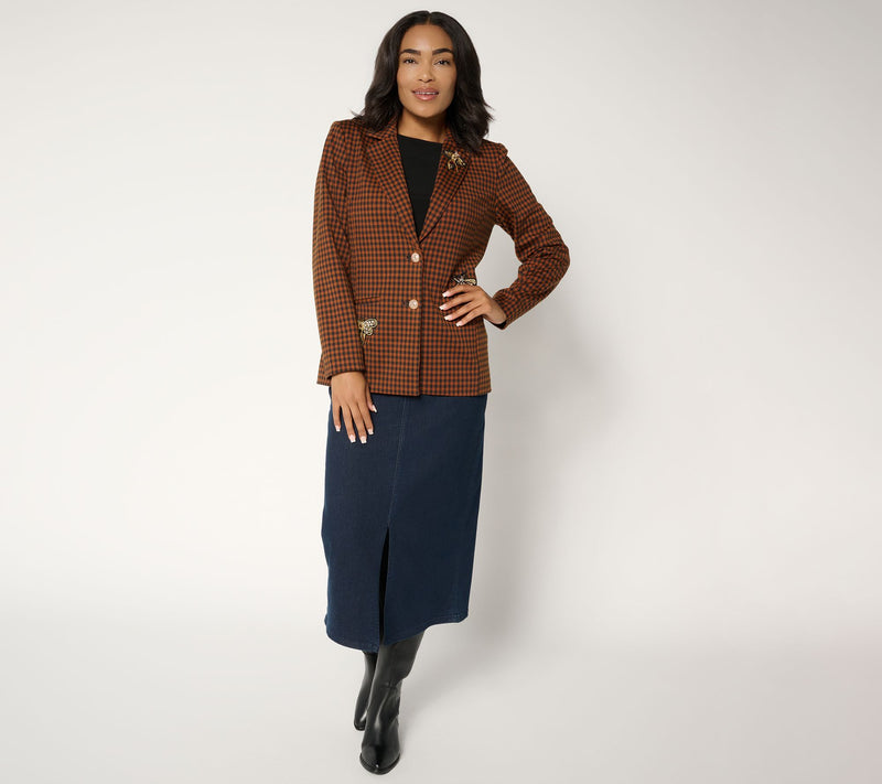 Tailored by Susan Graver Printed Ponte Embellished Blazer — View 5
