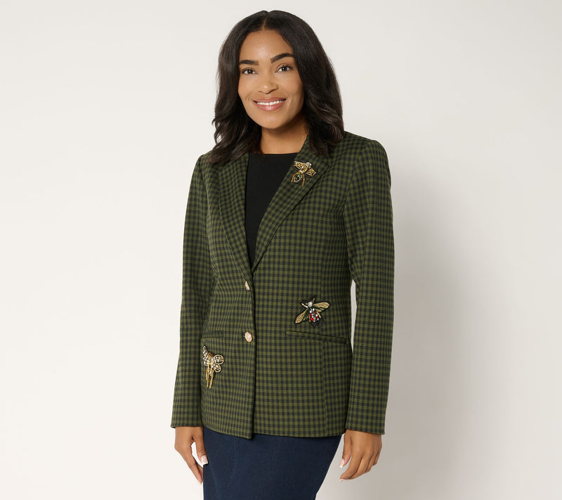 Tailored by Susan Graver Printed Ponte Embellished Blazer — View 11