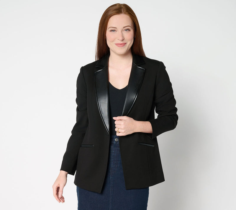 Tailored by Susan Graver Smart Ponte 350 Blazer w/Faux Leather Trim — View 11