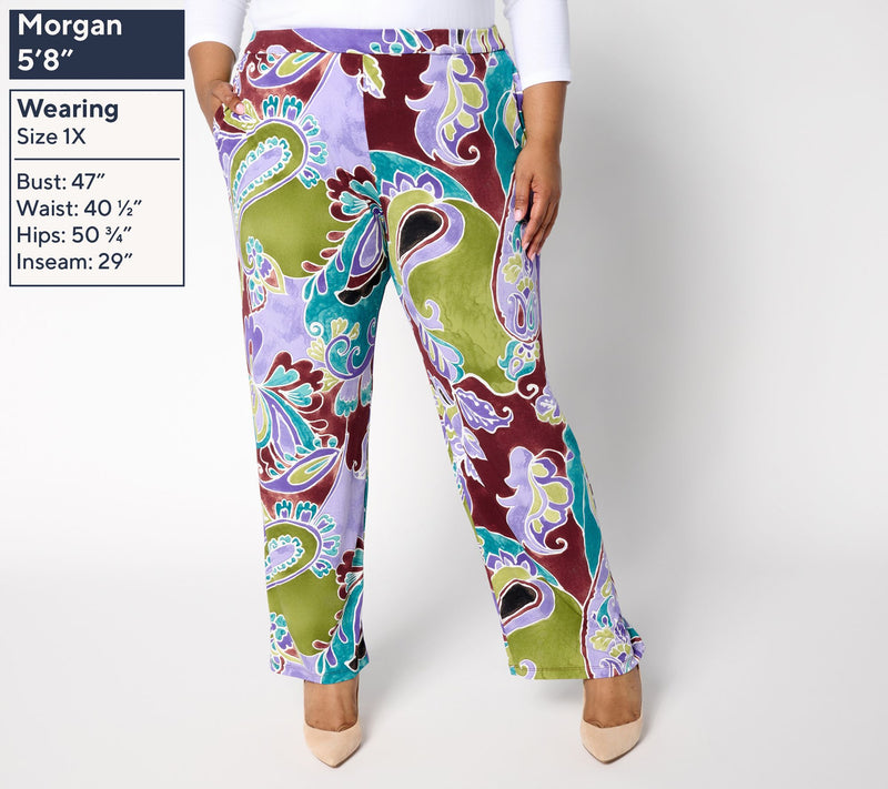 Susan Graver Regular Printed Liquid Knit Wide Leg Pants — View 4