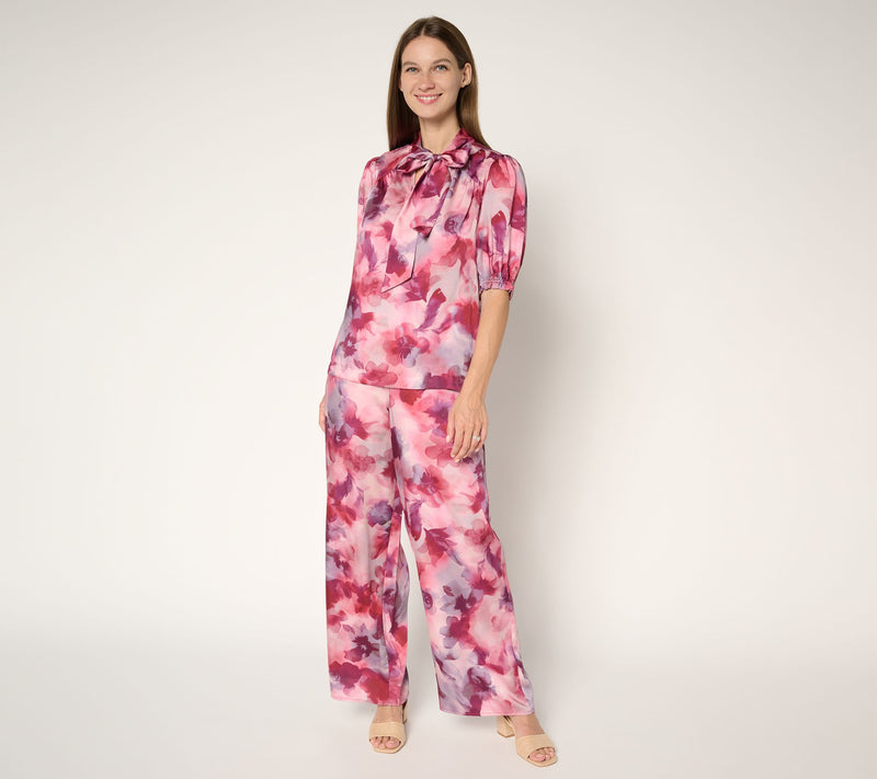 Susan Graver Regular Printed Satin Twill Wide Leg Pants — View 5
