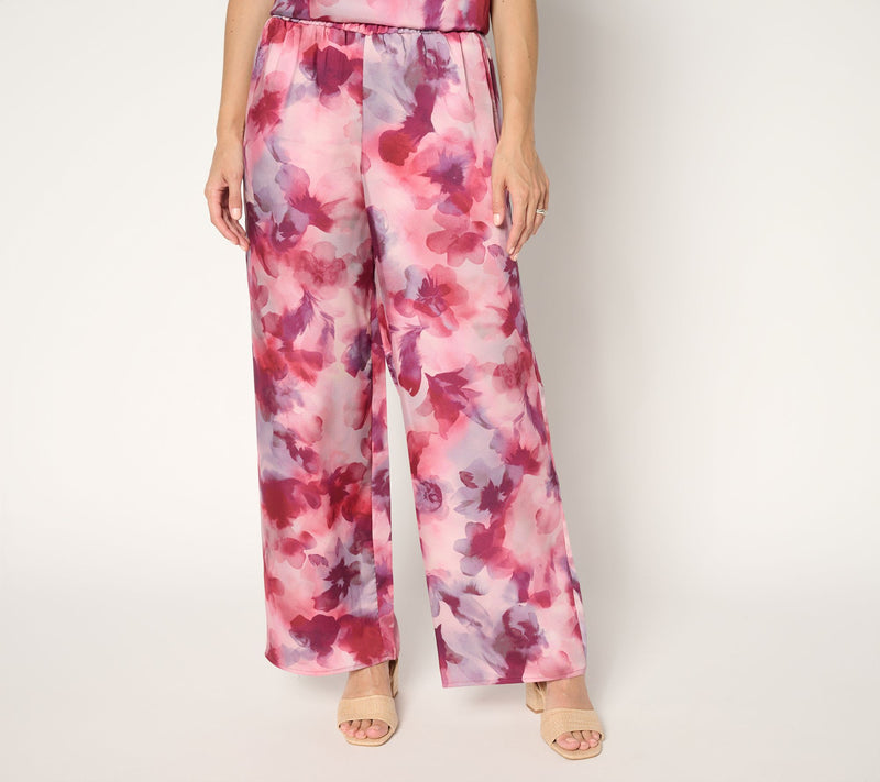 Susan Graver Petite Printed Satin Twill Wide Leg Pants — View 11
