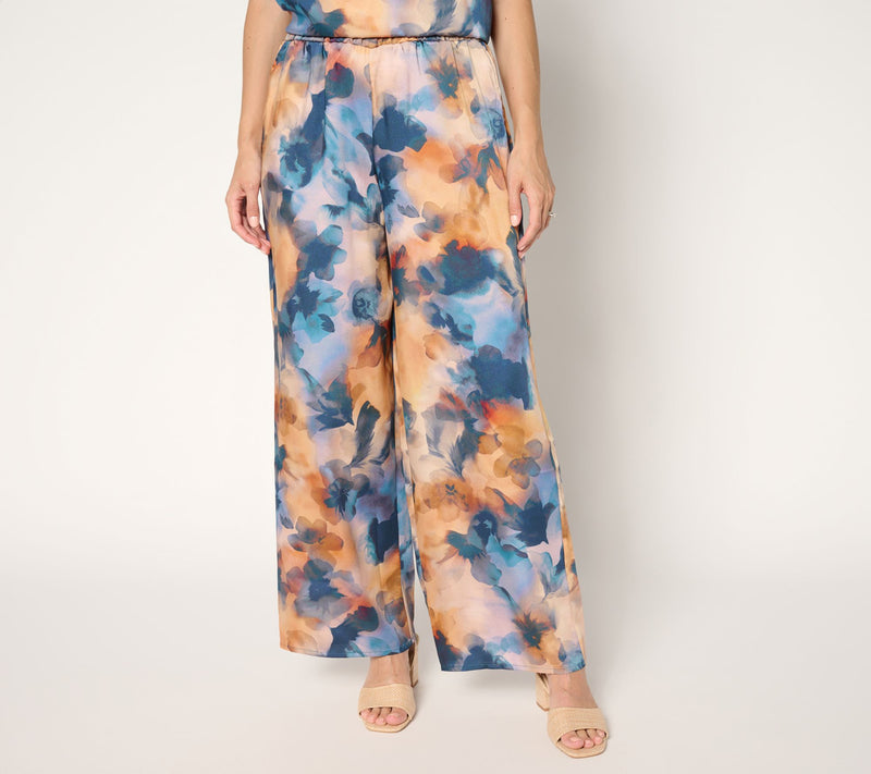 Susan Graver Petite Printed Satin Twill Wide Leg Pants — View 12