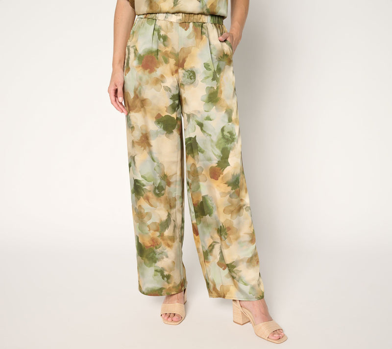 Susan Graver Petite Printed Satin Twill Wide Leg Pants — View 13