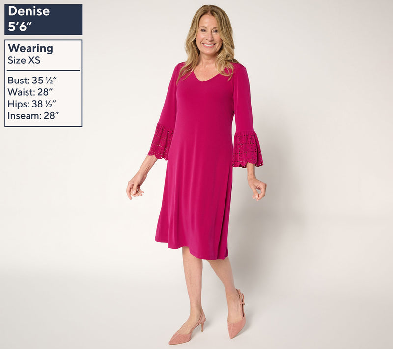 Susan Graver Regular Liquid Knit Dress w/ Laser Cut Sleeve Detail — View 8