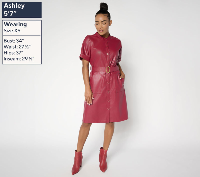 GRAVER Susan Graver Regular Faux Leather Button Front Dress — View 2