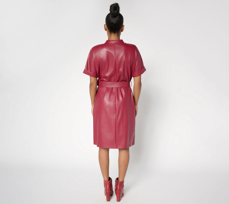 GRAVER Susan Graver Petite Faux Leather Button Front Dress — View 3