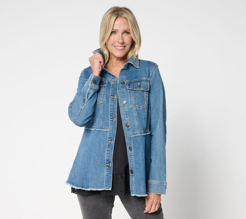 LOGO by Lori Goldstein Petite Desert Wash Denim Jacket — View 7
