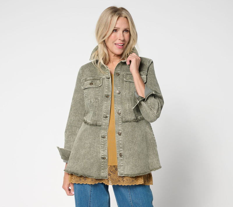 LOGO by Lori Goldstein Petite Desert Wash Denim Jacket — View 11