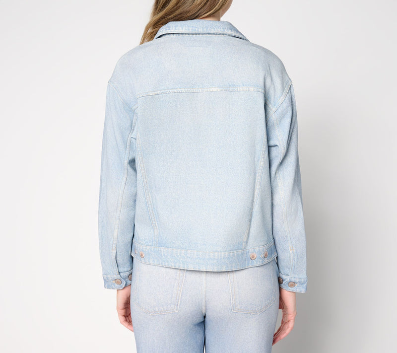 AnyBody Printed Denim Effect French Terry Jacket — View 8