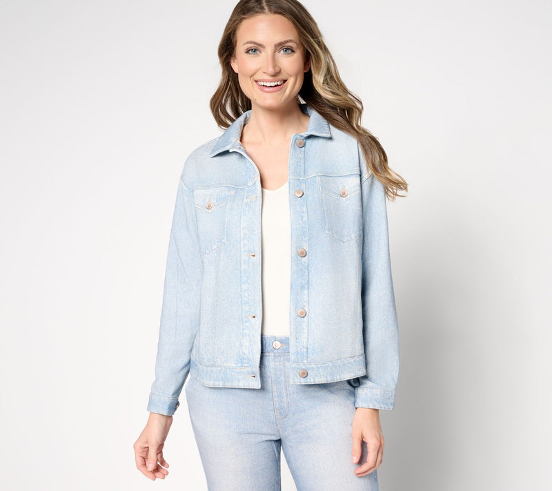 AnyBody Printed Denim Effect French Terry Jacket — View 5