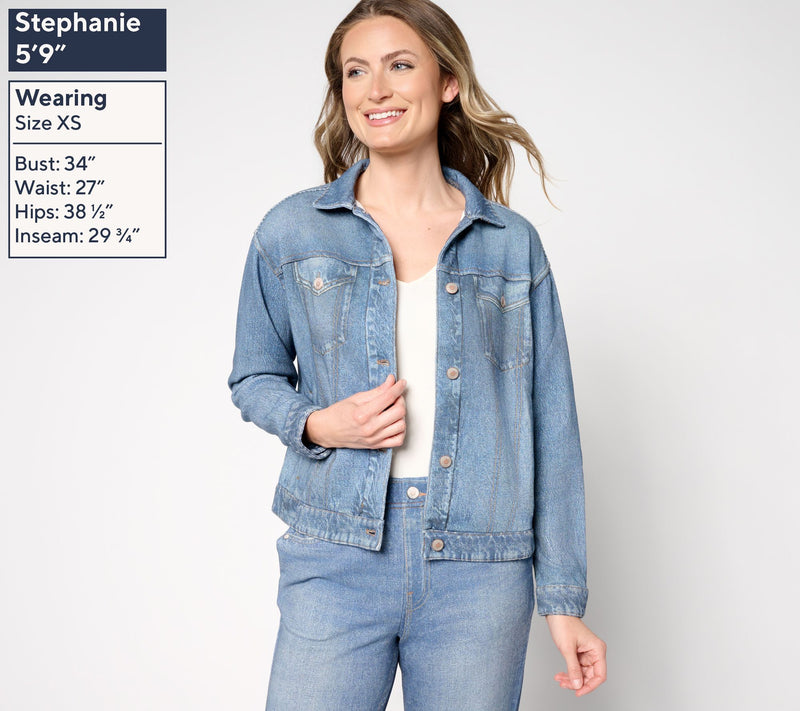 AnyBody Printed Denim Effect French Terry Jacket — View 7