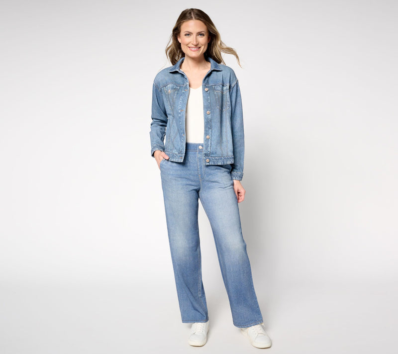 AnyBody Printed Denim Effect French Terry Jacket — View 9