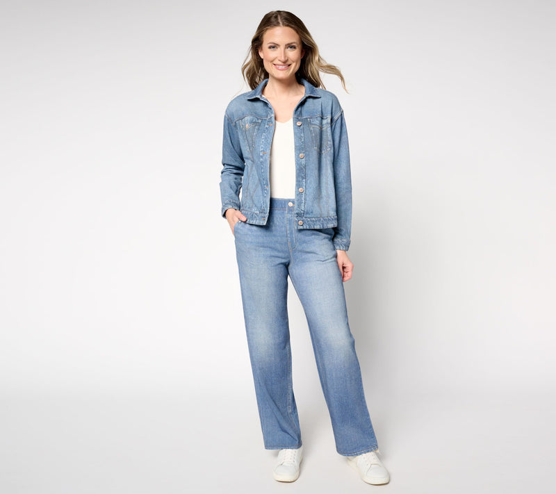 AnyBody Petite Printed Denim Effect French Terry Sweatpant Jean — View 8