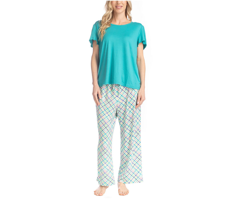 MUK LUKS Artistic Garden Cloud Knit Tee & Cropped Pants Set — Main view