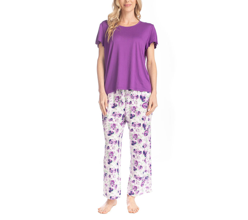 MUK LUKS Artistic Garden Cloud Knit Tee & Cropped Pants Set — View 11