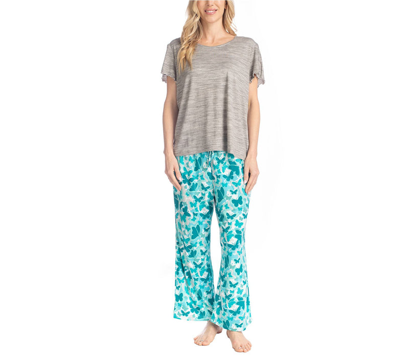 MUK LUKS Artistic Garden Cloud Knit Tee & Cropped Pants Set — View 12