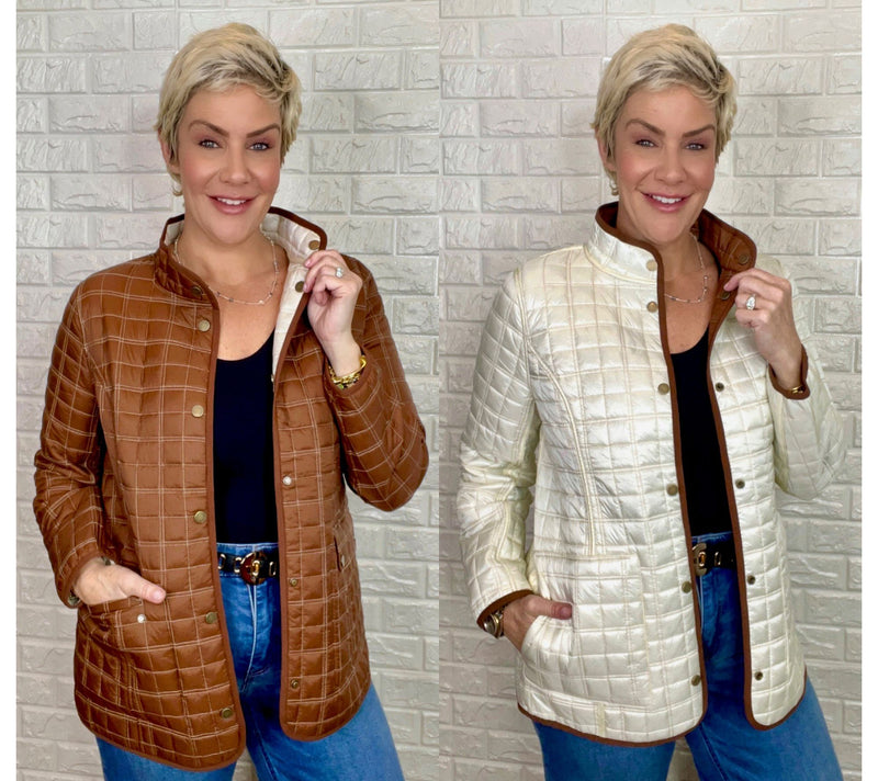 Joan Rivers Matte to Pearl Reversible Quilted Snap Front Jacket — View 8
