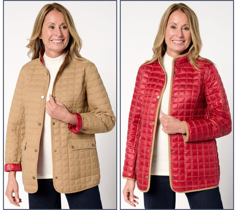 Joan Rivers Matte to Pearl Reversible Quilted Snap Front Jacket — View 14