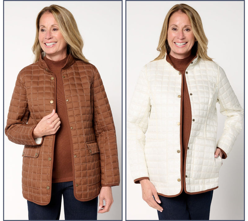 Joan Rivers Matte to Pearl Reversible Quilted Snap Front Jacket — View 16