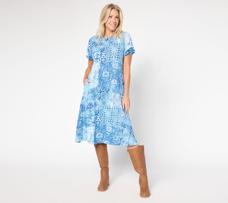 LOGO by Lori Goldstein Regular Cotton Patchwork Print Midi Dress — Main view
