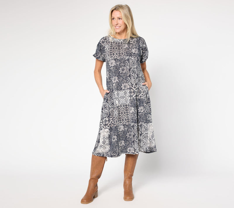 LOGO by Lori Goldstein Petite Cotton Patchwork Print Midi Dress — View 5