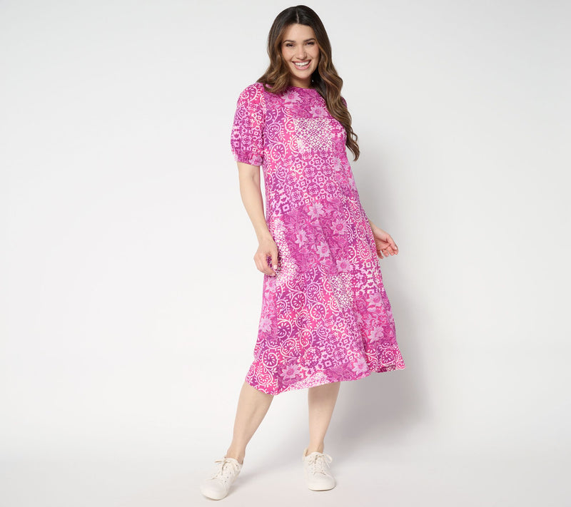 LOGO by Lori Goldstein Petite Cotton Patchwork Print Midi Dress — View 7