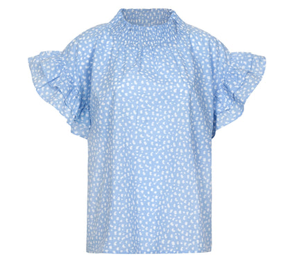 Sunshine Tienda 100% Cotton Mock Neck Flutter Sleeve Top